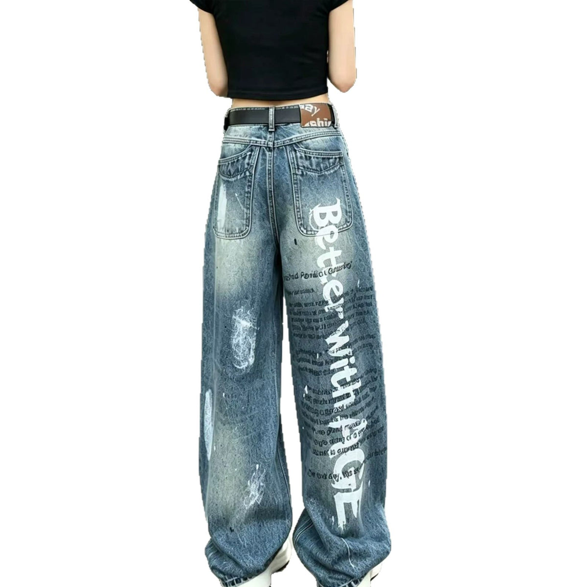 Graffiti-Print Wide-Leg Jeans