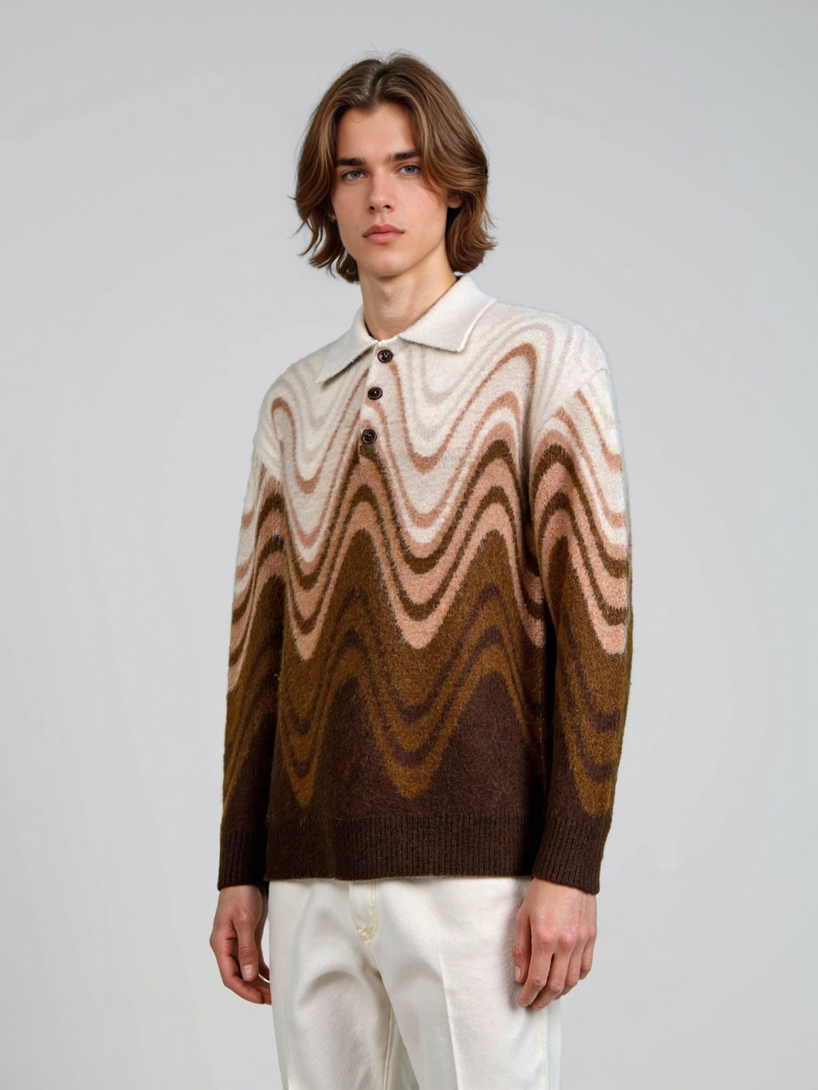 Wave-Pattern Contrast Sweater