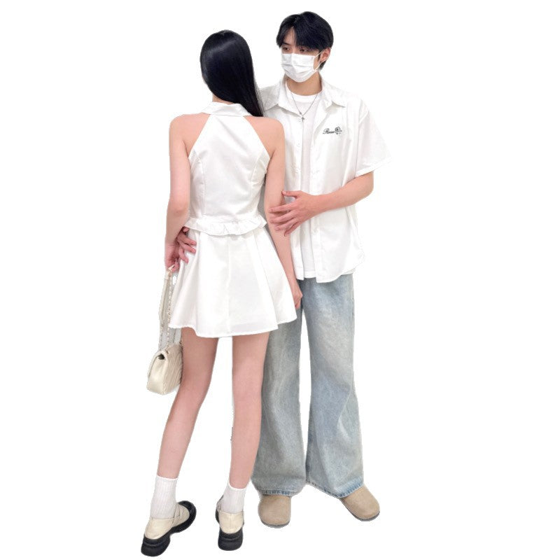 Halter A-Line Dress & Shirt Couples Set
