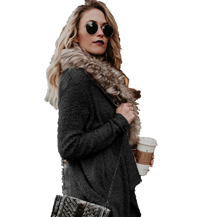 Big-Collar Plush-Lined Cardigan Coat