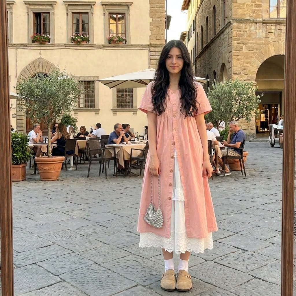 Paar-Set mit rosa Hemdblusenkleid & Hemd