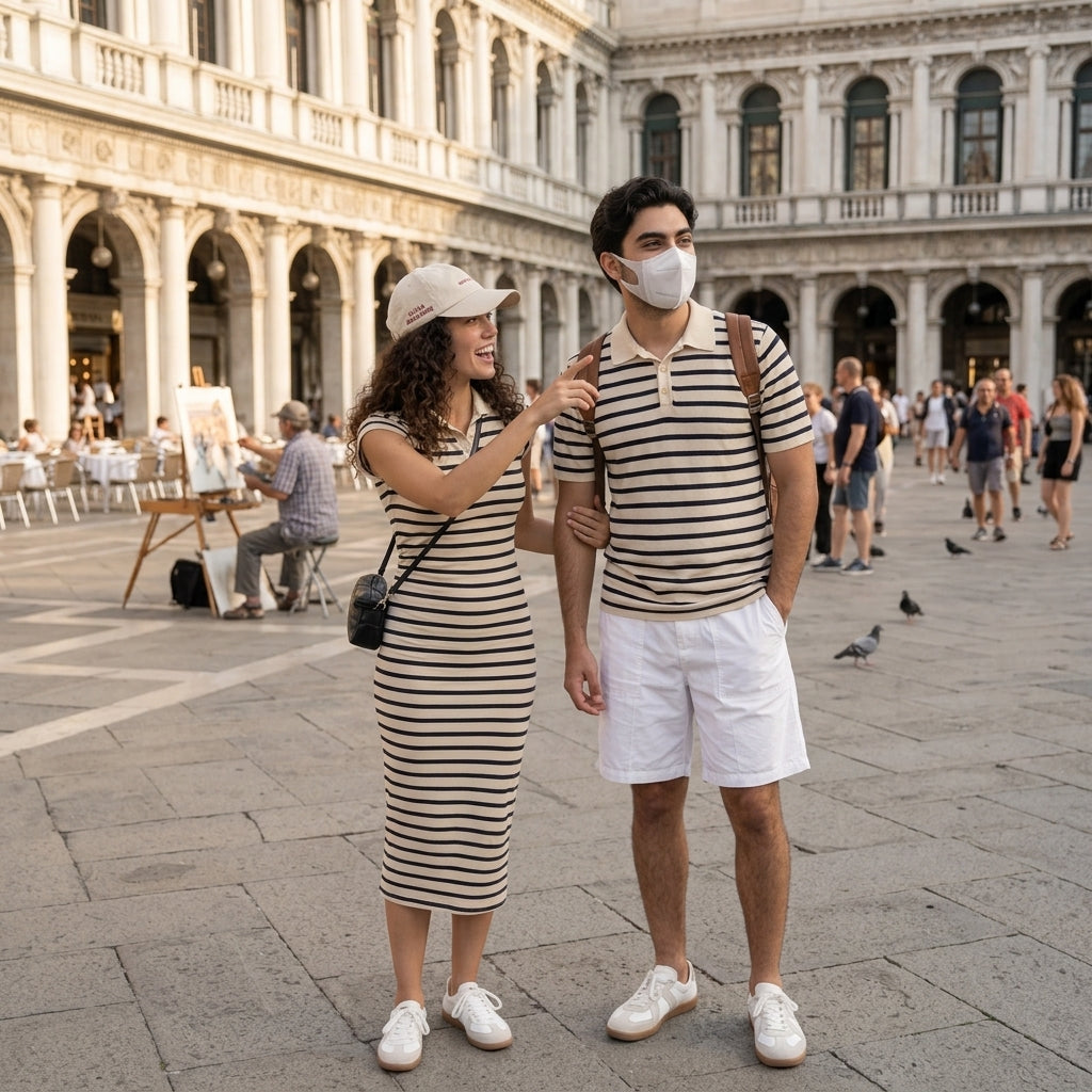 Striped Couples Dress & Shirt Set