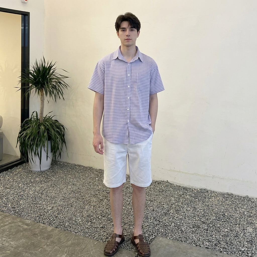 Checked Dress & Linen Shirt Couples Set