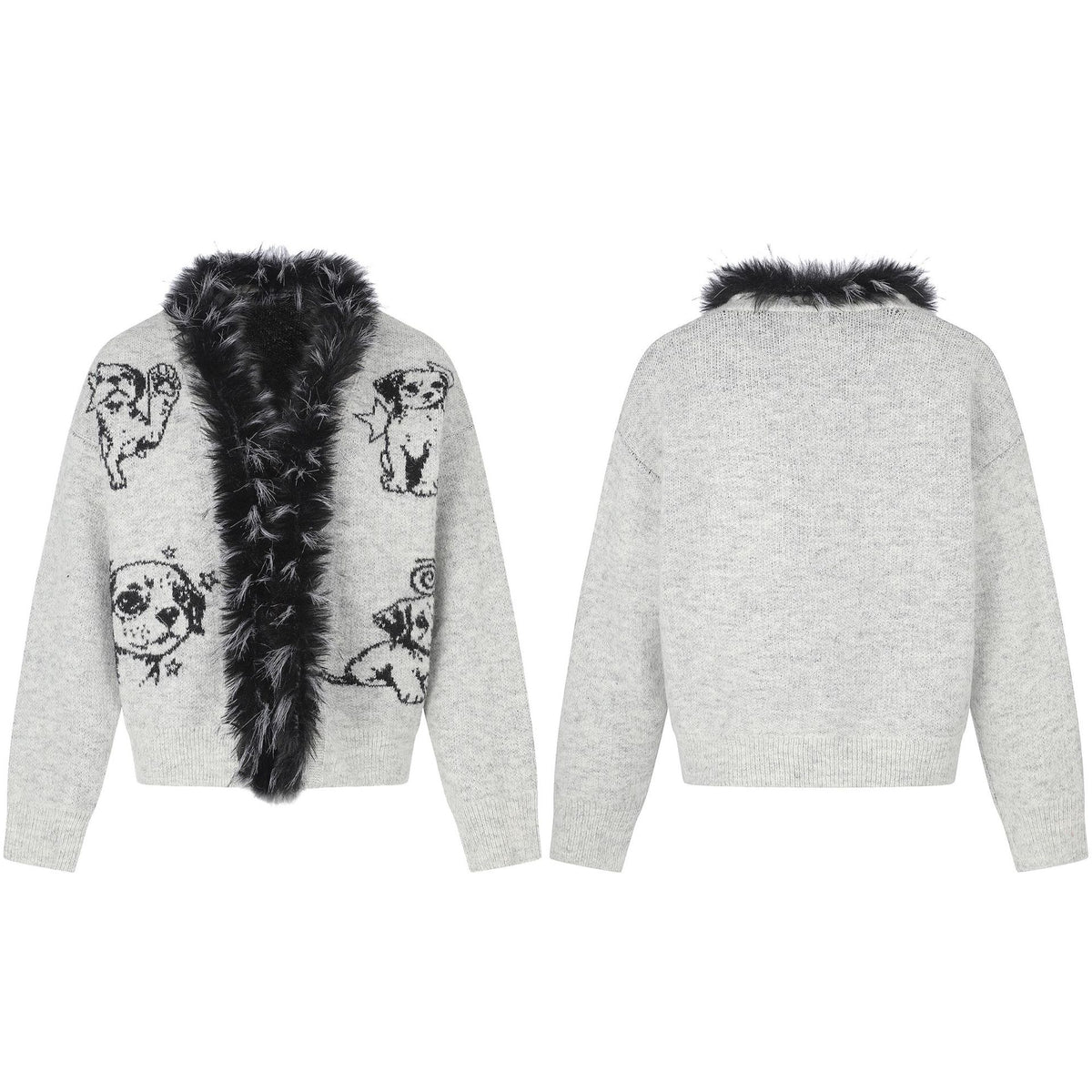 Strickcardigan mit Welpen-Jacquard