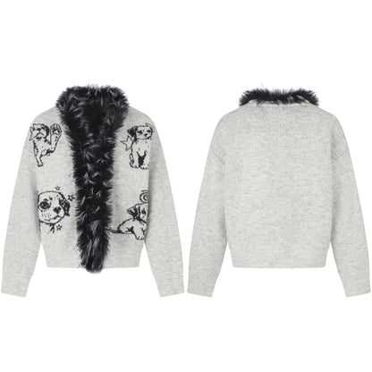 Strickcardigan mit Welpen-Jacquard