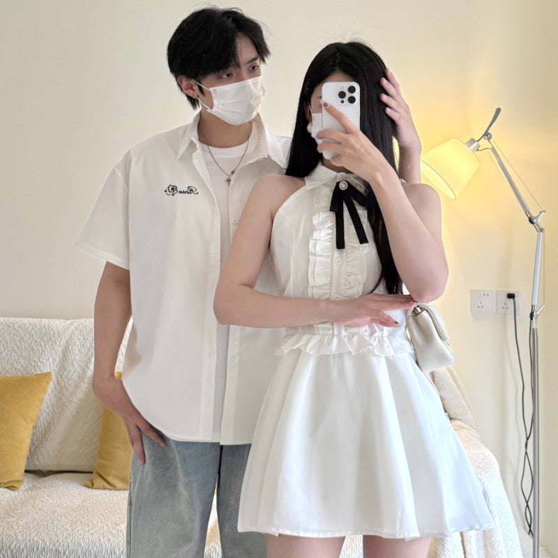 Halter A-Line Dress & Shirt Couples Set