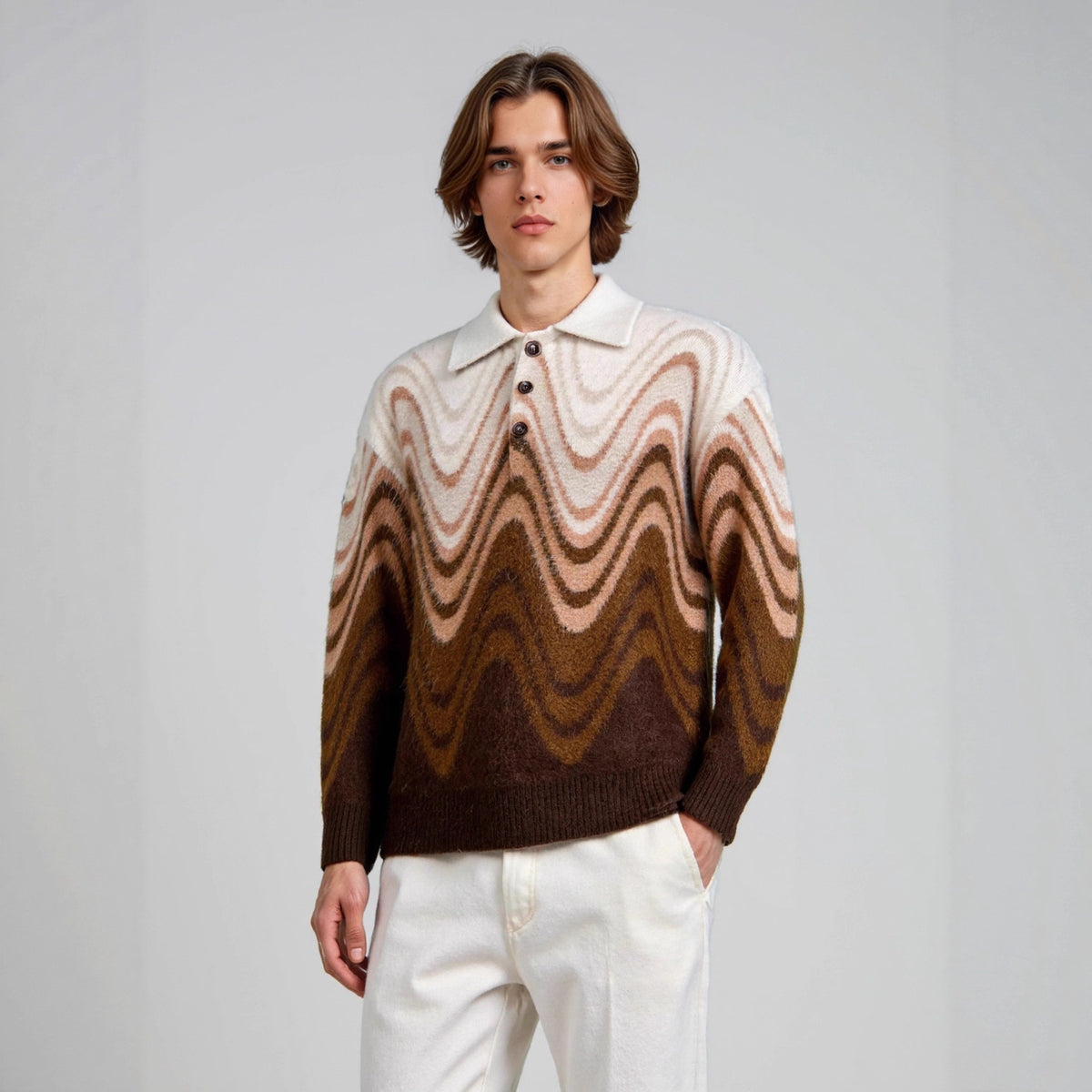 Wave-Pattern Contrast Sweater