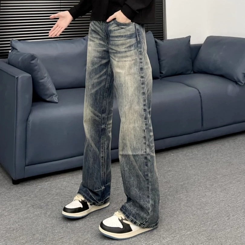 Vintage-Wash Relaxed Denim Jeans