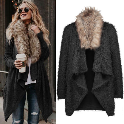 Big-Collar Plush-Lined Cardigan Coat
