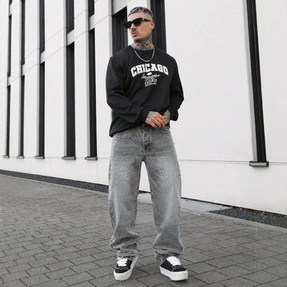 Distressed Grey Straight-Leg Jeans