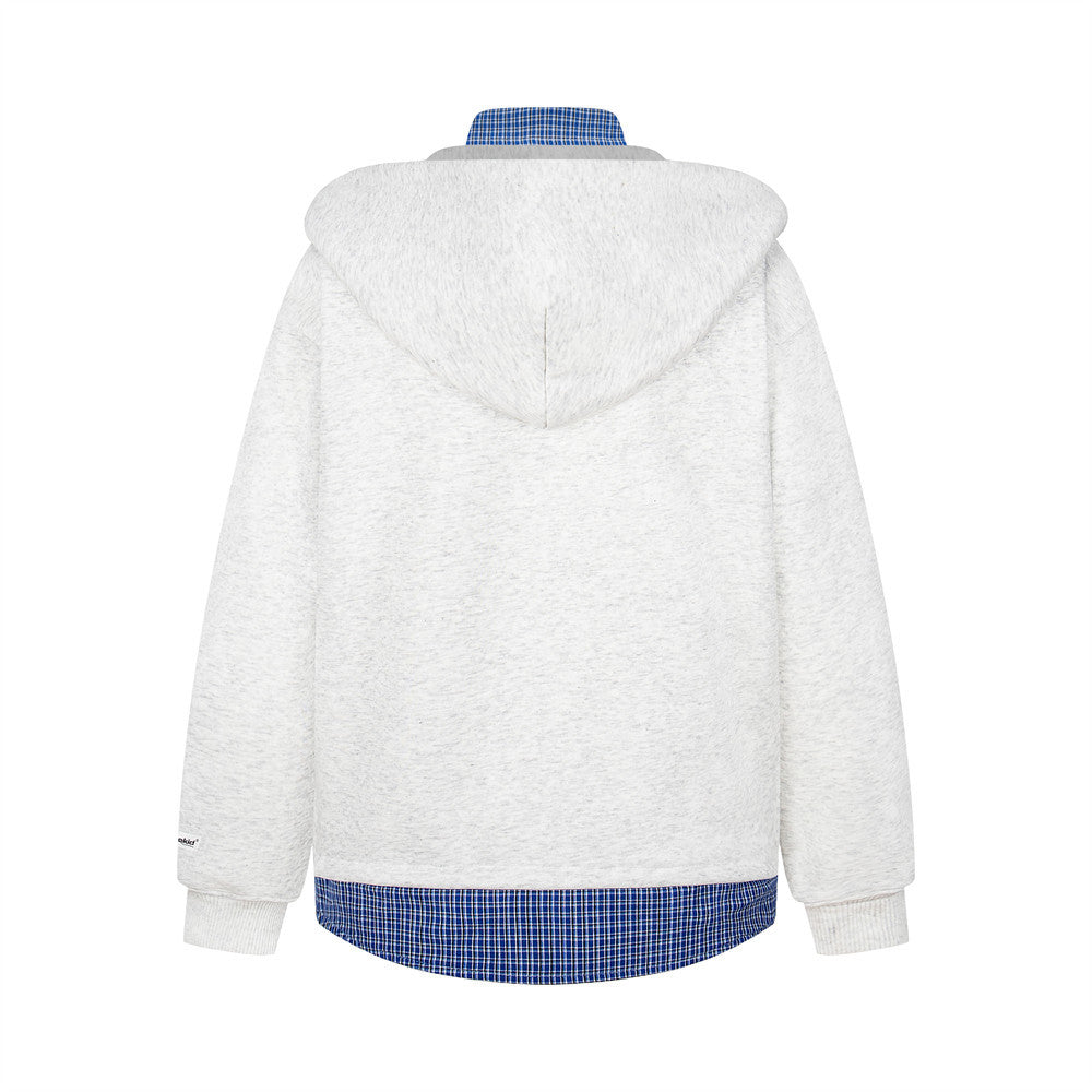 Flip-Collar Plaid Colour-Block Hoodie