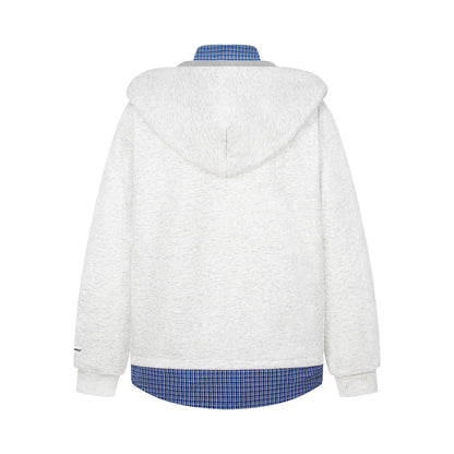 Flip-Collar Plaid Colour-Block Hoodie