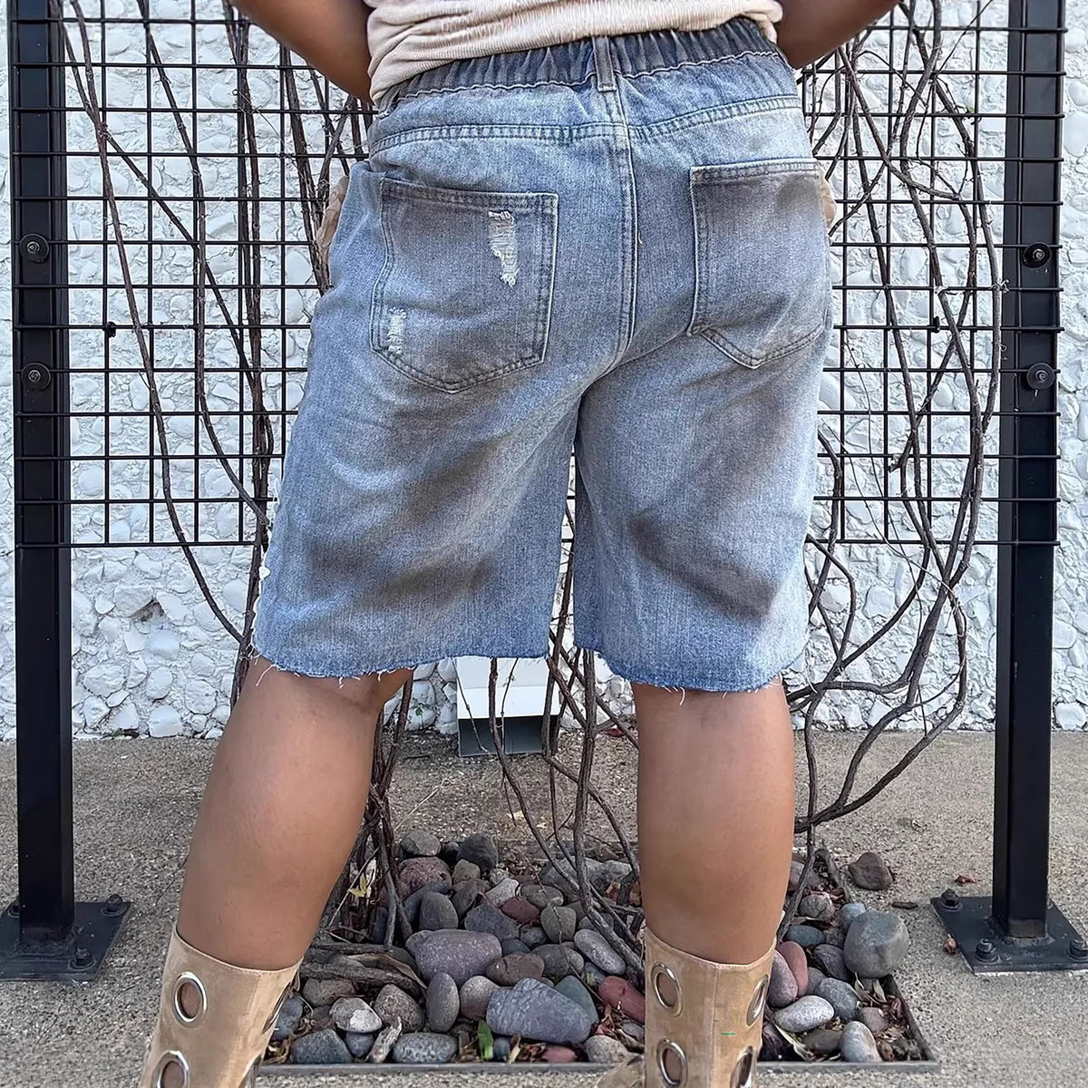 Floral Detail Distressed Denim Shorts
