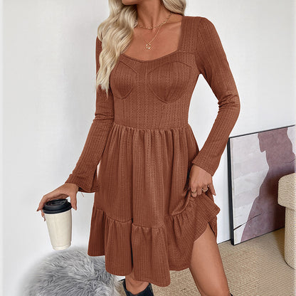 Square-Neck Textured Mini Dress