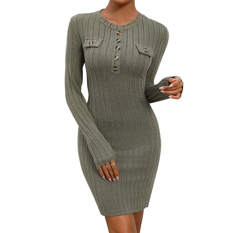 Figurbetontes geripptes Strick-Minikleid