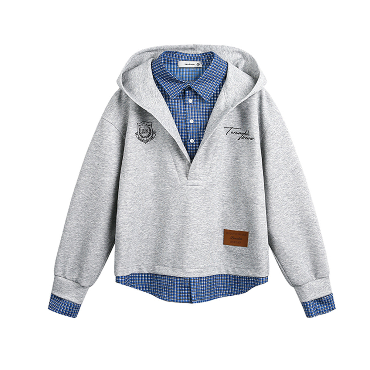 Appliqué Plaid Hooded Sweatshirt