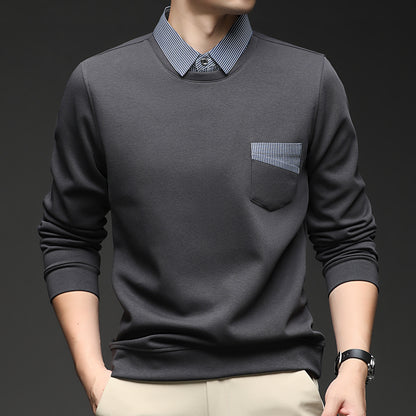 Faux-Layer Collared Sweatshirt