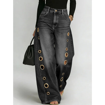 High-Waisted Eyelet Wide-Leg Jeans