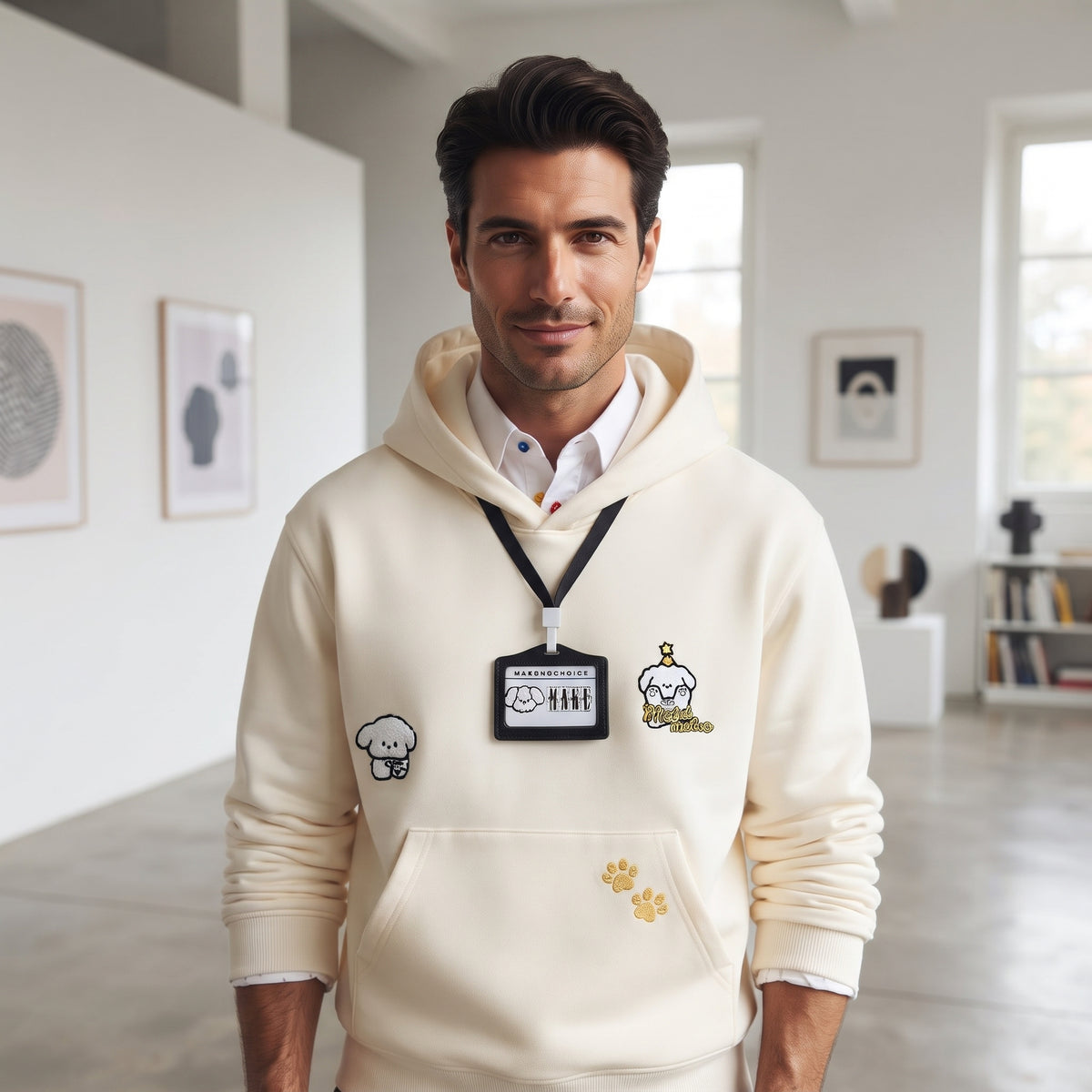 Turn-Down Collar Animal-Print Hoodie