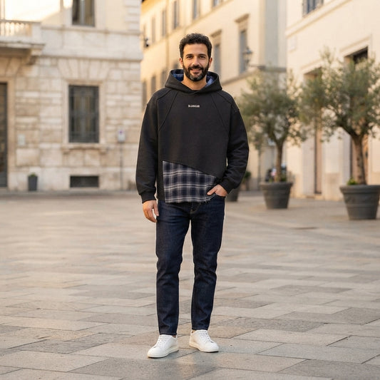 Karo-Hoodie im Lagenlook