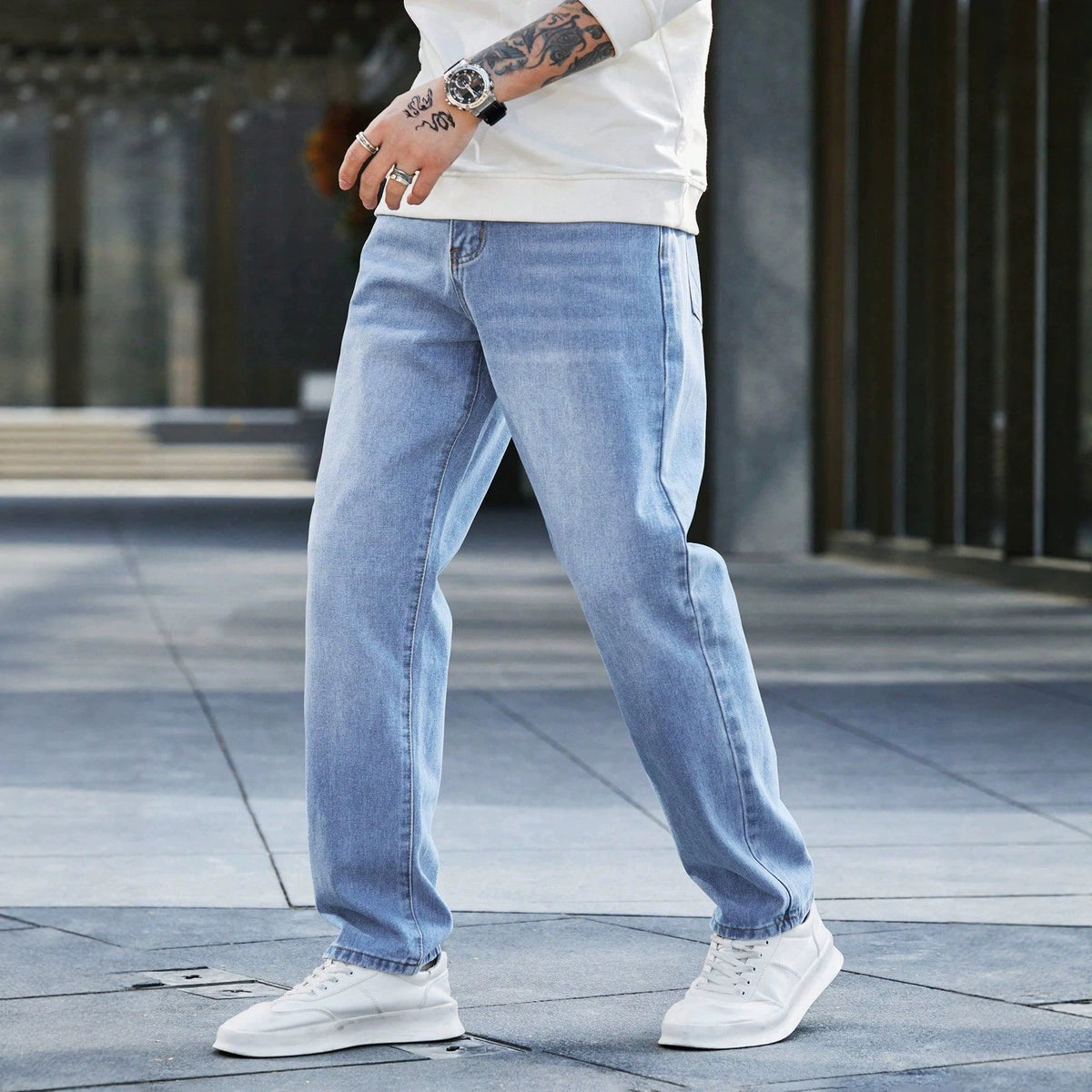 Vintage-Wash Blue Stretch Jeans