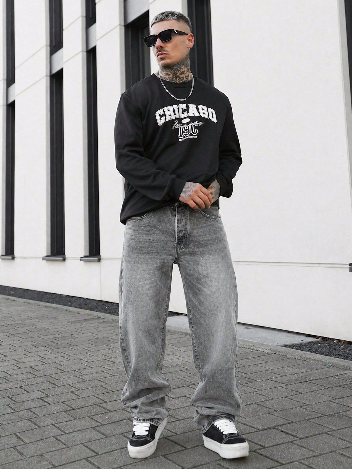 Distressed Grey Straight-Leg Jeans