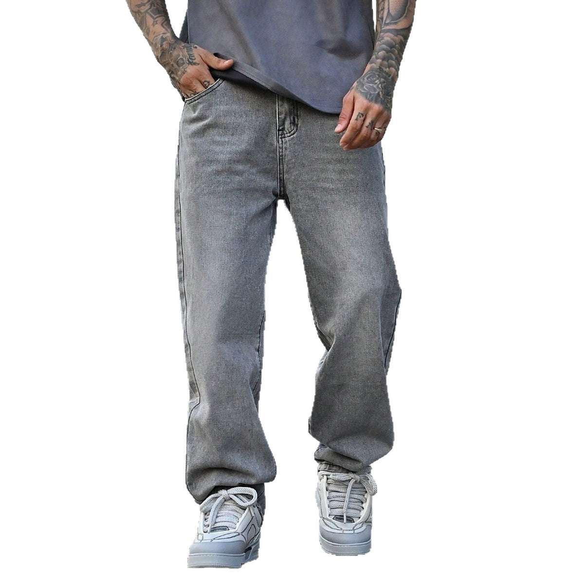 Vintage-Wash Grey Jeans