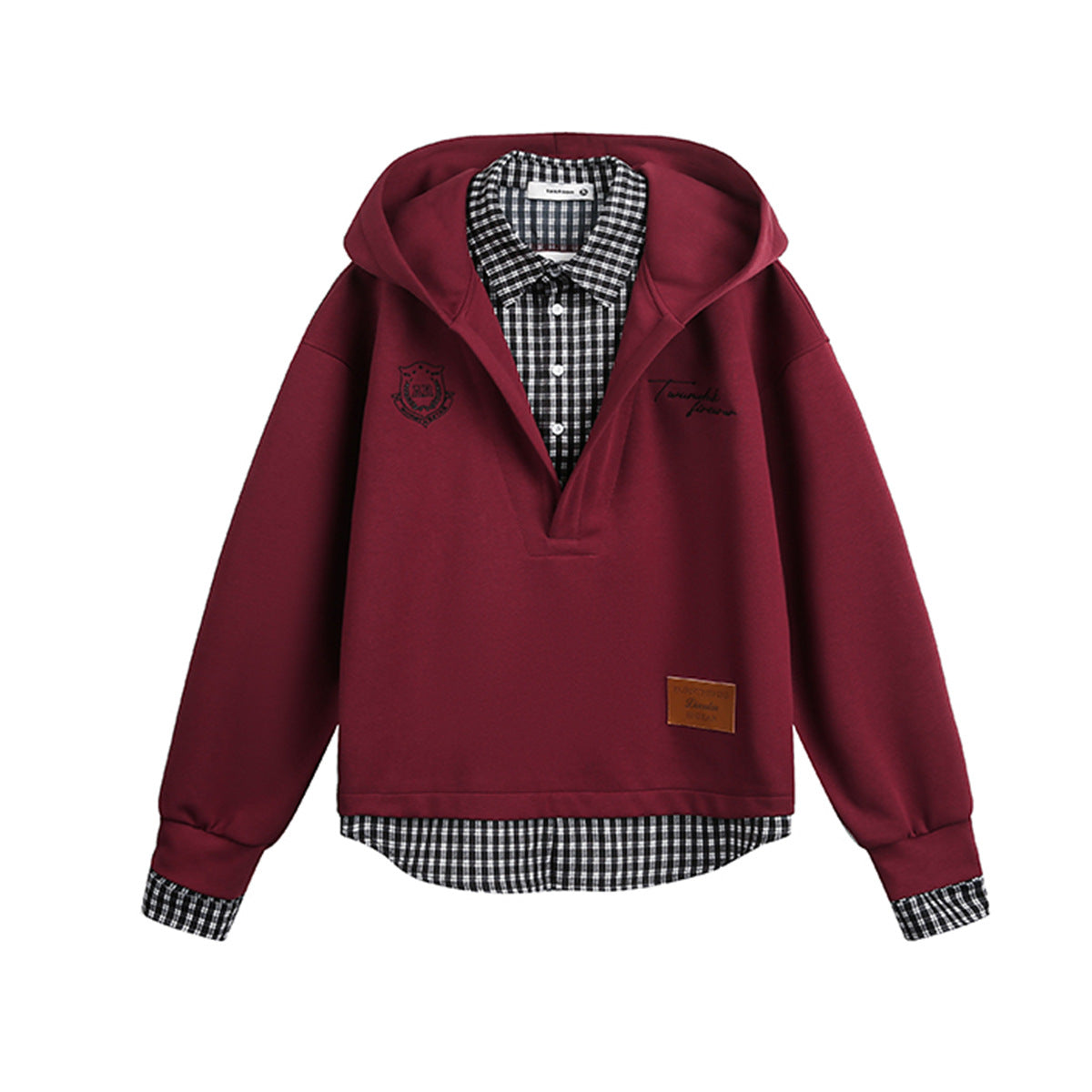 Appliqué Plaid Hooded Sweatshirt