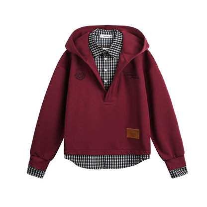 Appliqué Plaid Hooded Sweatshirt