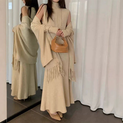 Sleeveless High-Neck Knit Dress