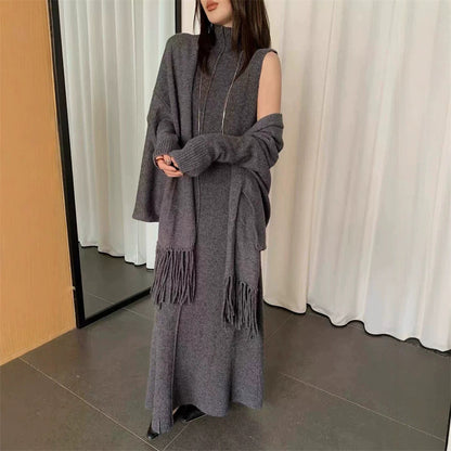 Sleeveless High-Neck Knit Dress