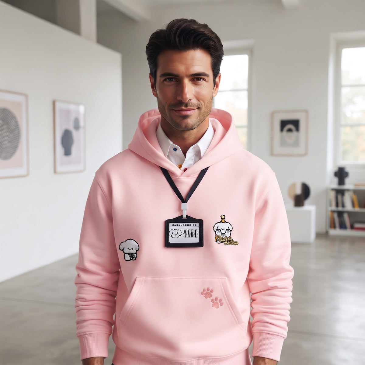 Turn-Down Collar Animal-Print Hoodie