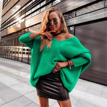 Off-Shoulder Bat-Sleeve Knit Sweater