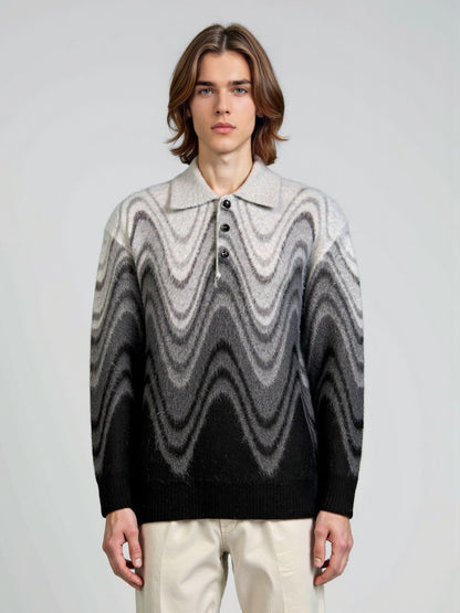 Wave-Pattern Contrast Sweater