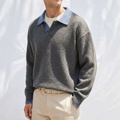 Herren-Colorblock-Pullover mit Reverskragen