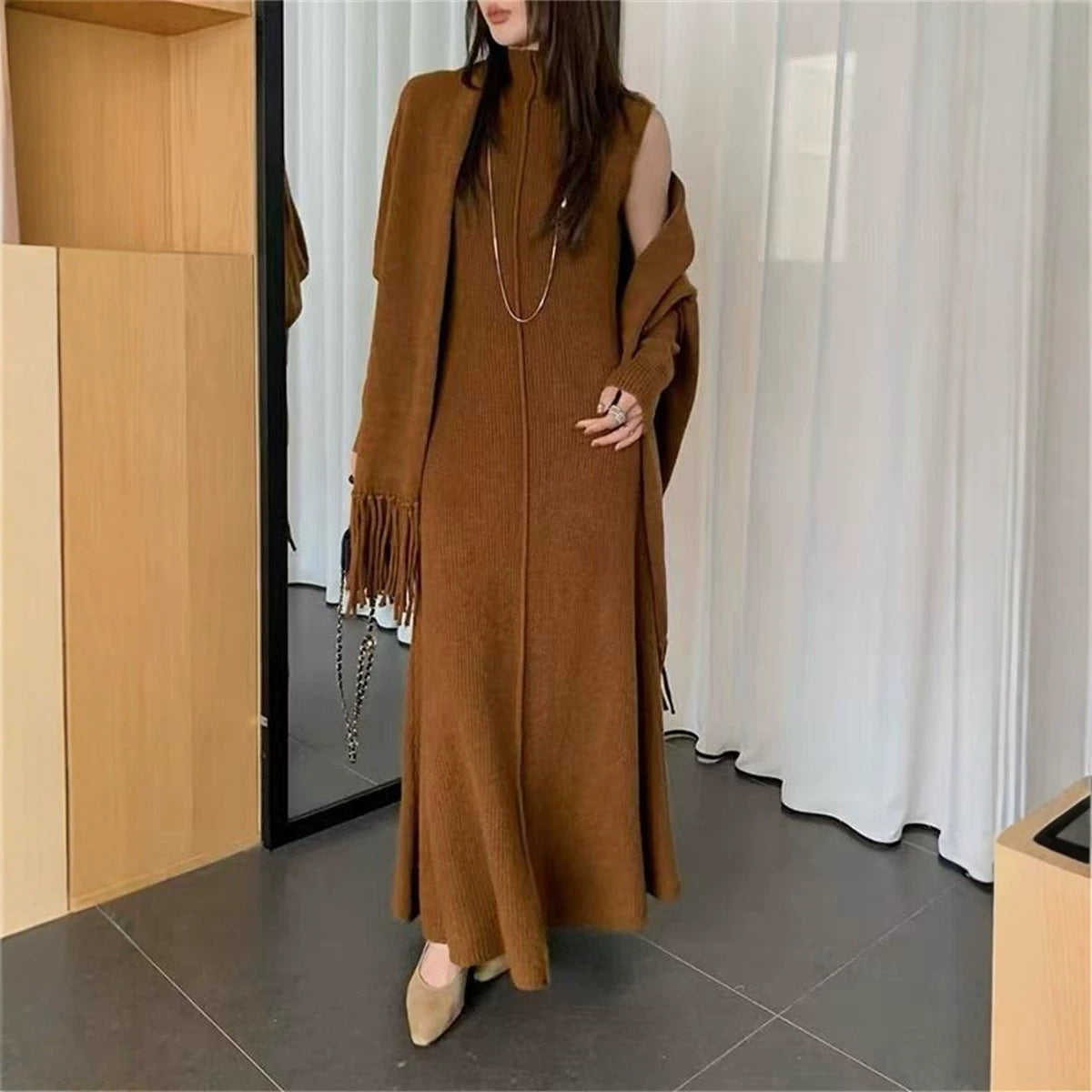Sleeveless High-Neck Knit Dress