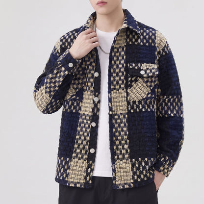 Chemise homme en maille à carreaux boutonnée