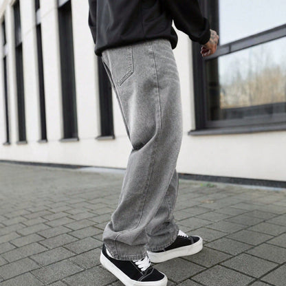 Distressed Grey Straight-Leg Jeans