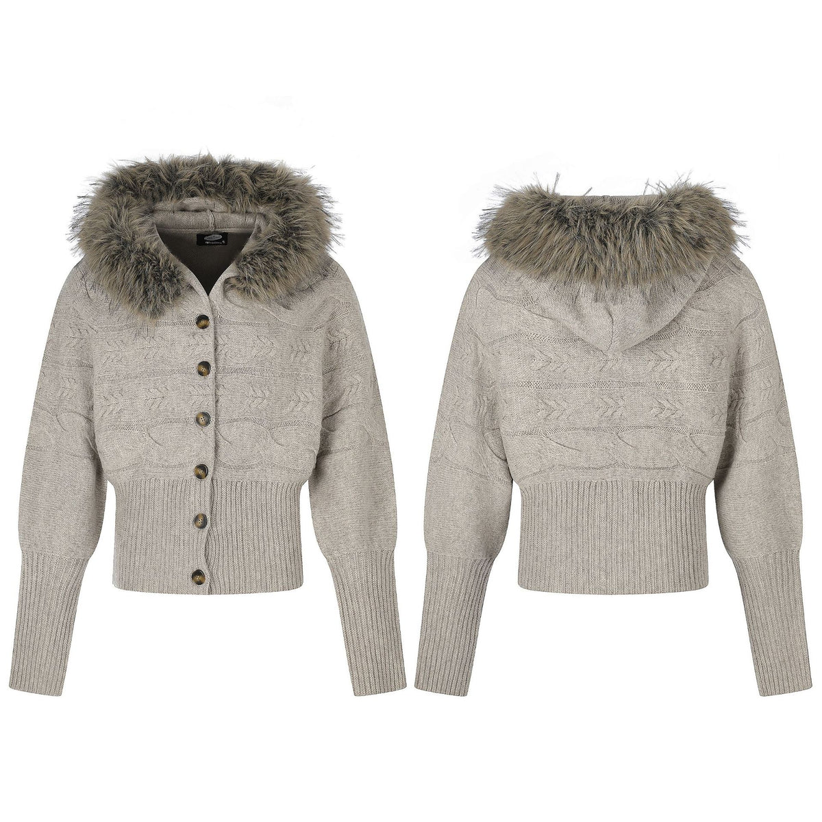 Damen-Zopfmuster-Cardigan mit Kapuze