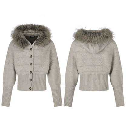 Damen-Zopfmuster-Cardigan mit Kapuze