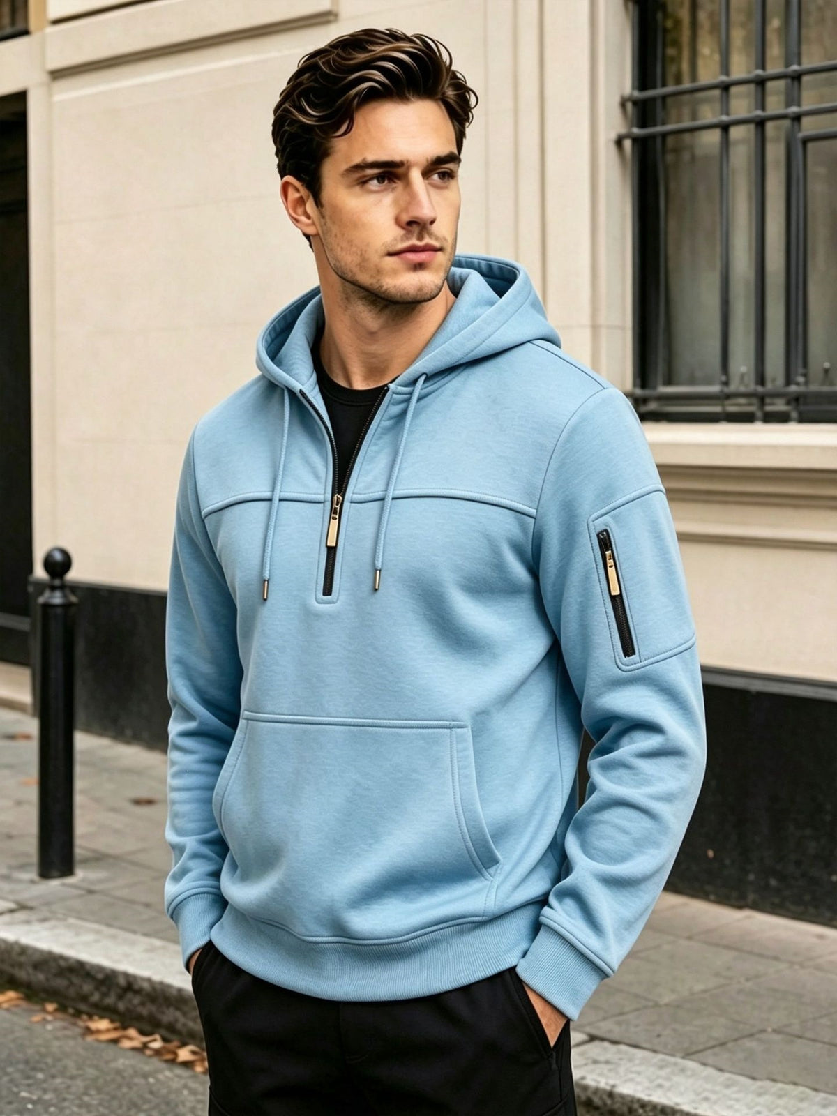 Sudadera multibolsillos con capucha y cremallera