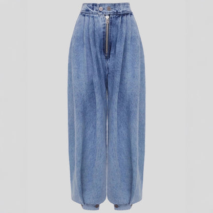 Jean taille haute avec liens aux jambes