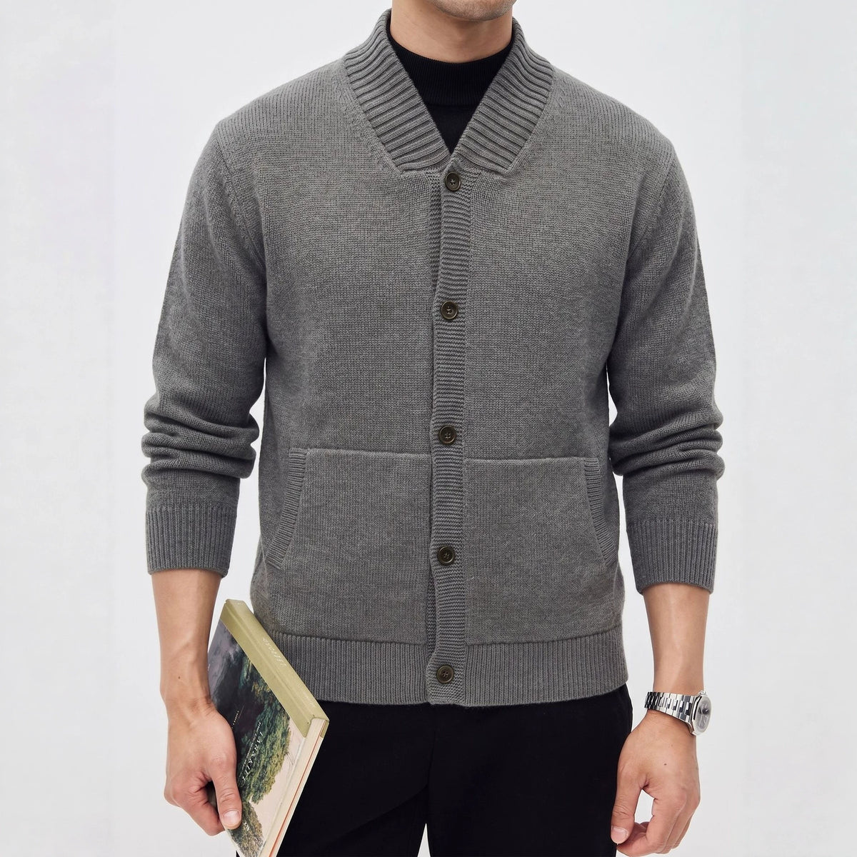 Cardigan homme en maille à col V