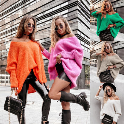 Off-Shoulder Bat-Sleeve Knit Sweater