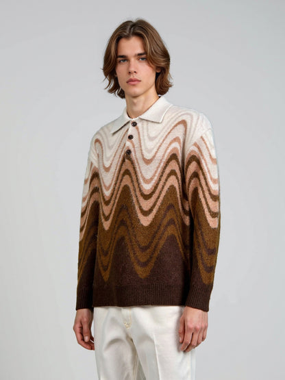 Wave-Pattern Contrast Sweater