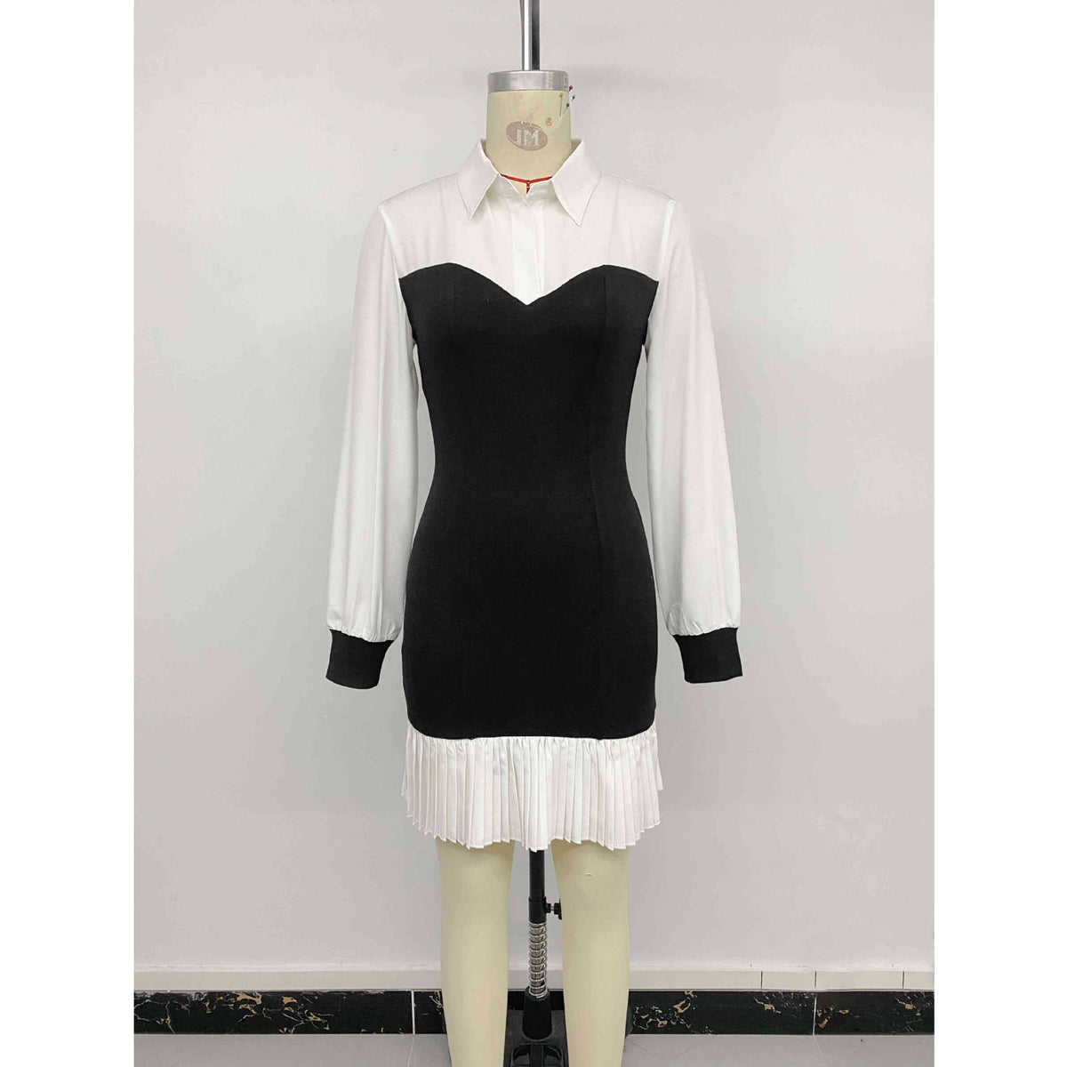 Colour-Block Pleated Shirt Dress