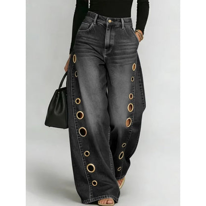High-Waisted Eyelet Wide-Leg Jeans