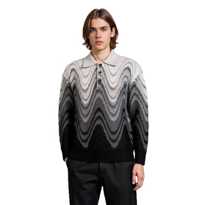 Wave-Pattern Contrast Sweater