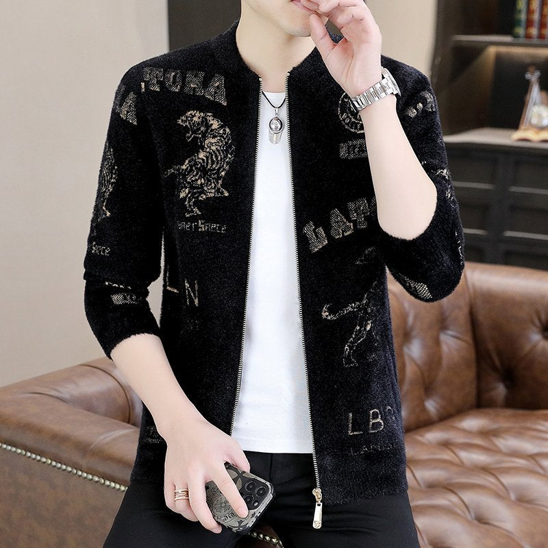Printed V-Neck Knit Cardigan