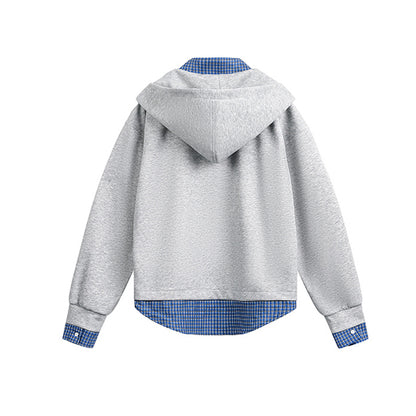 Appliqué Plaid Hooded Sweatshirt